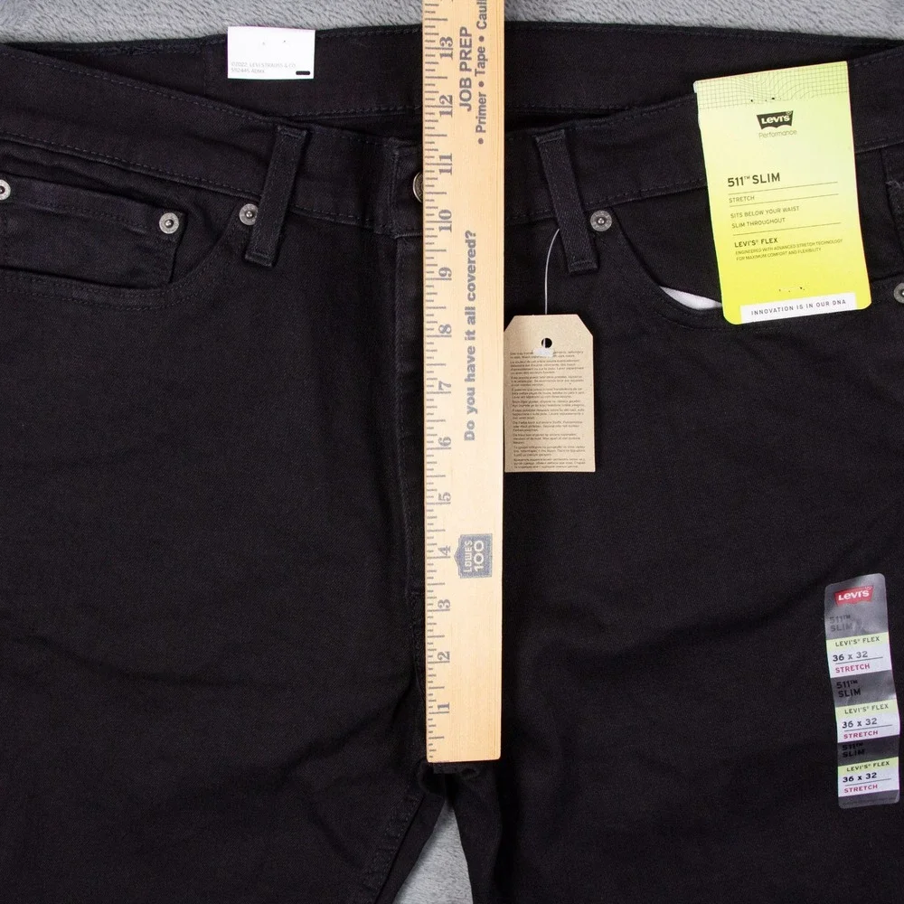 NWT Levis 511 Slim Fit Flex Mens Black Stretch Denim Jeans 36x32 04511-5345